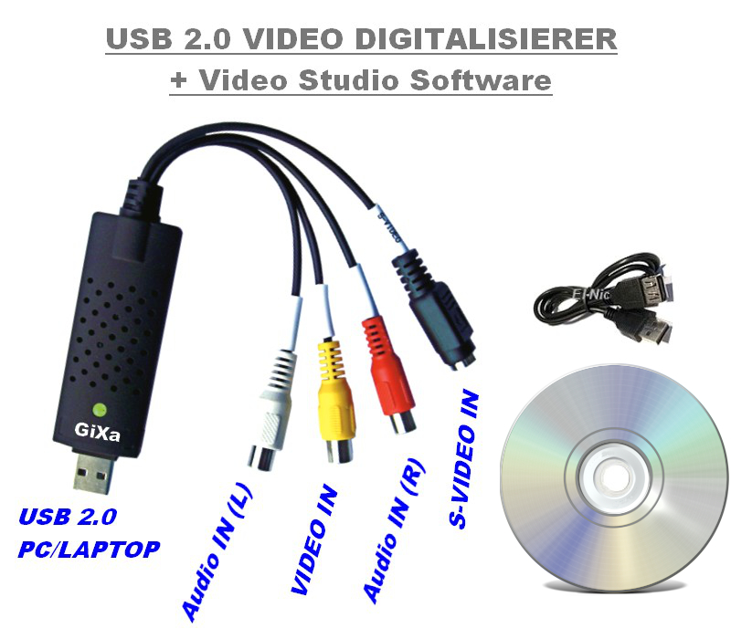 Audio Video Grabber VHS Kassetten Digitalisierer Videoschnitt Konverter Wandler 