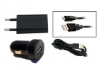 3in1 V8 Schwarz Ladegerät ( Netzteil + Auto + Datenkabel mit USB Micro Stecker und Ladefunktion ) 1000mAh